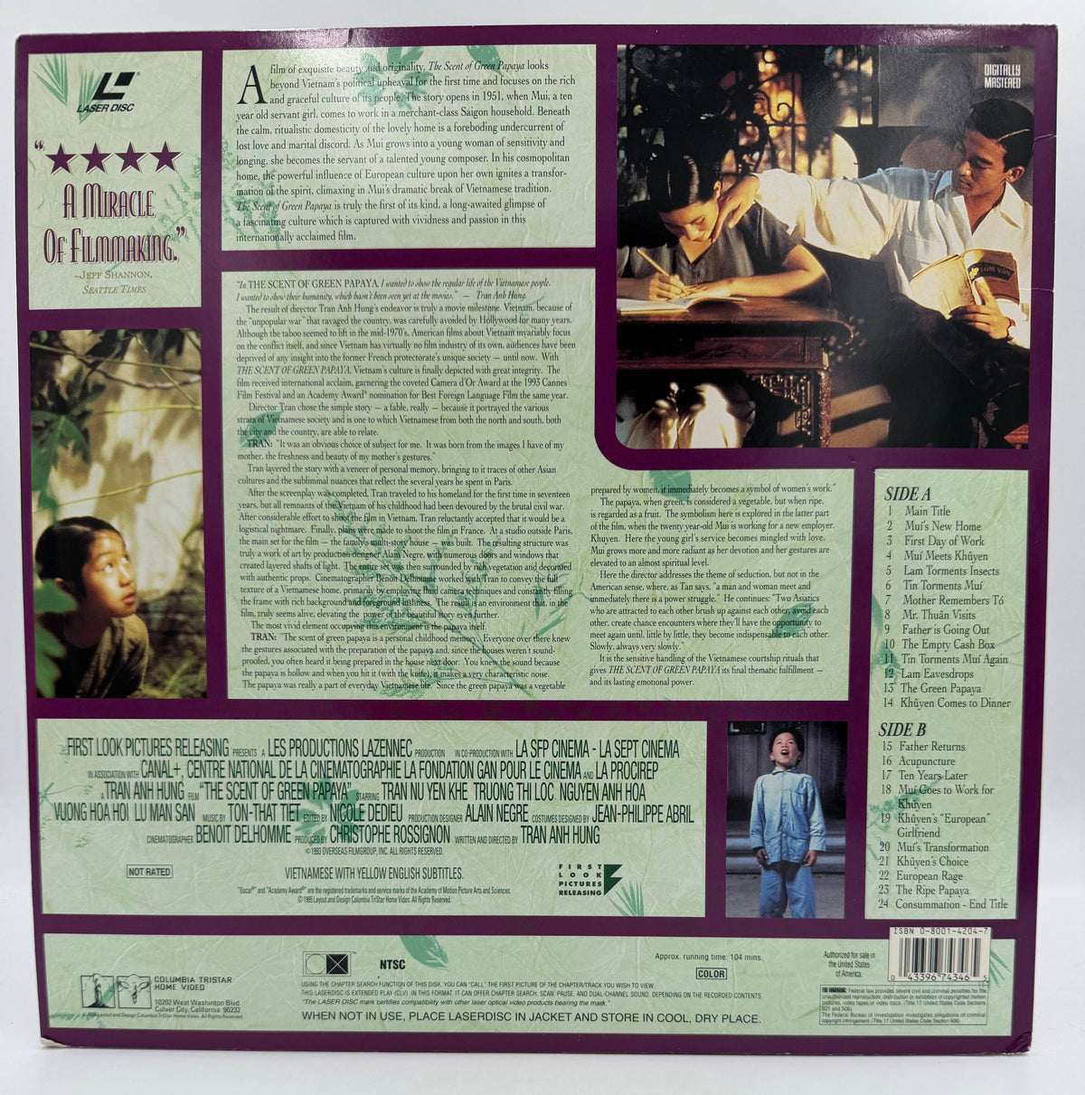 The Scent of Green Papaya (Mùi Đu Đủ Xanh) (1993 / 1995) First Look Pictures / Columbia TriStar Home Video LaserDisc - VG+