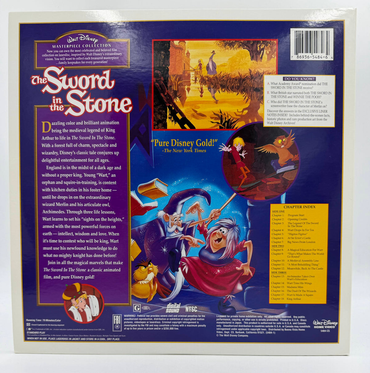 The Sword in the Stone: Walt Disney Masterpiece Collection (1963 / 1994) Walt Disney Home Video LaserDisc 2-Disc Set - EX