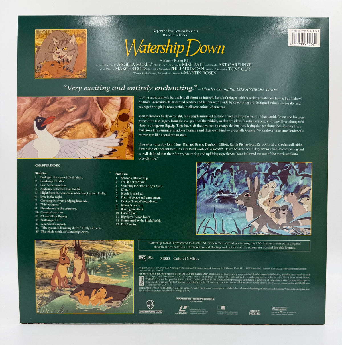 Watership Down: Widescreen Edition (1978 / 1994) Nepenthe Productions / Warner Home Video LaserDisc - EX