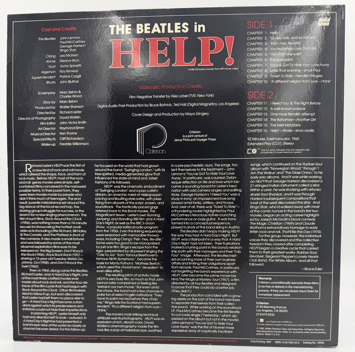 The Beatles in HELP! (1987) LaserDisc - John Lennon, Paul McCartney - The Criterion Collection - Voyager Press - EX