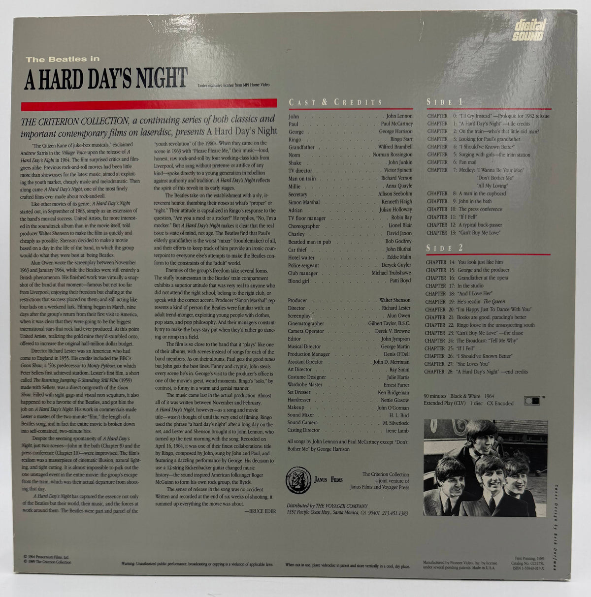 The Beatles in A Hard Day's Night (1989) LaserDisc - John Lennon, Paul McCartney - The Criterion Collection - EX