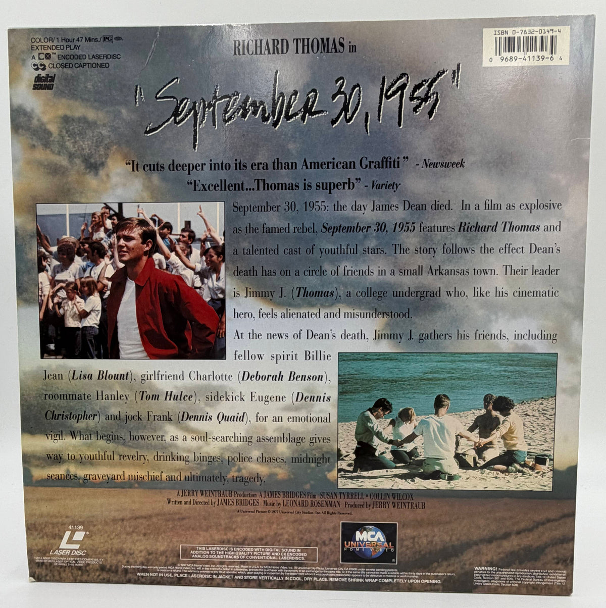 September 30, 1955 (1977) LaserDisc - Richard Thomas, Dennis Quaid - MCA Universal - EX