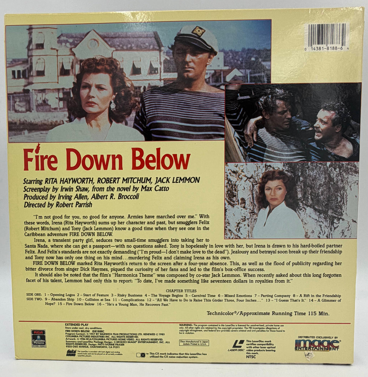 Fire Down Below (1986) LaserDisc - Rita Hayworth, Robert Mitchum, Jack Lemmon - RCA/Columbia - VG