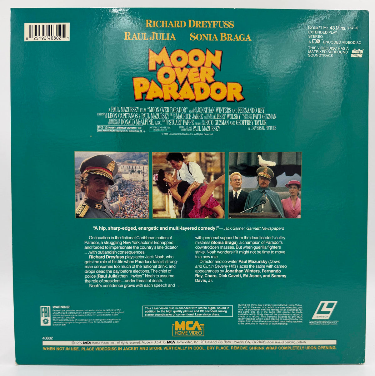 Moon Over Parador (1989) Stereo LaserDisc - Richard Dreyfuss, Raul Julia, Sonia Braga - MCA Home Video - EX