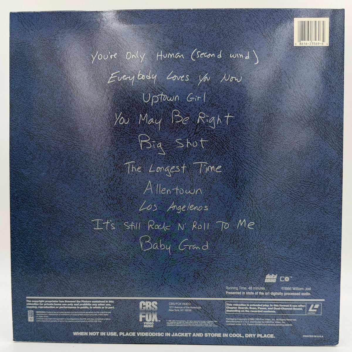 Billy Joel: The Video Album - Volume 2 (1986) LaserDisc - CBS/FOX Video Music - EX