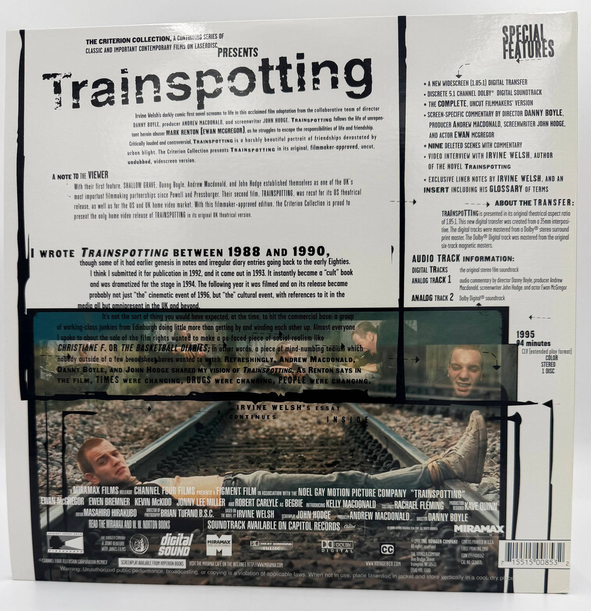 Trainspotting - The Criterion Collection (1997) Special Edition LaserDisc LD - Criterion / Voyager - EX