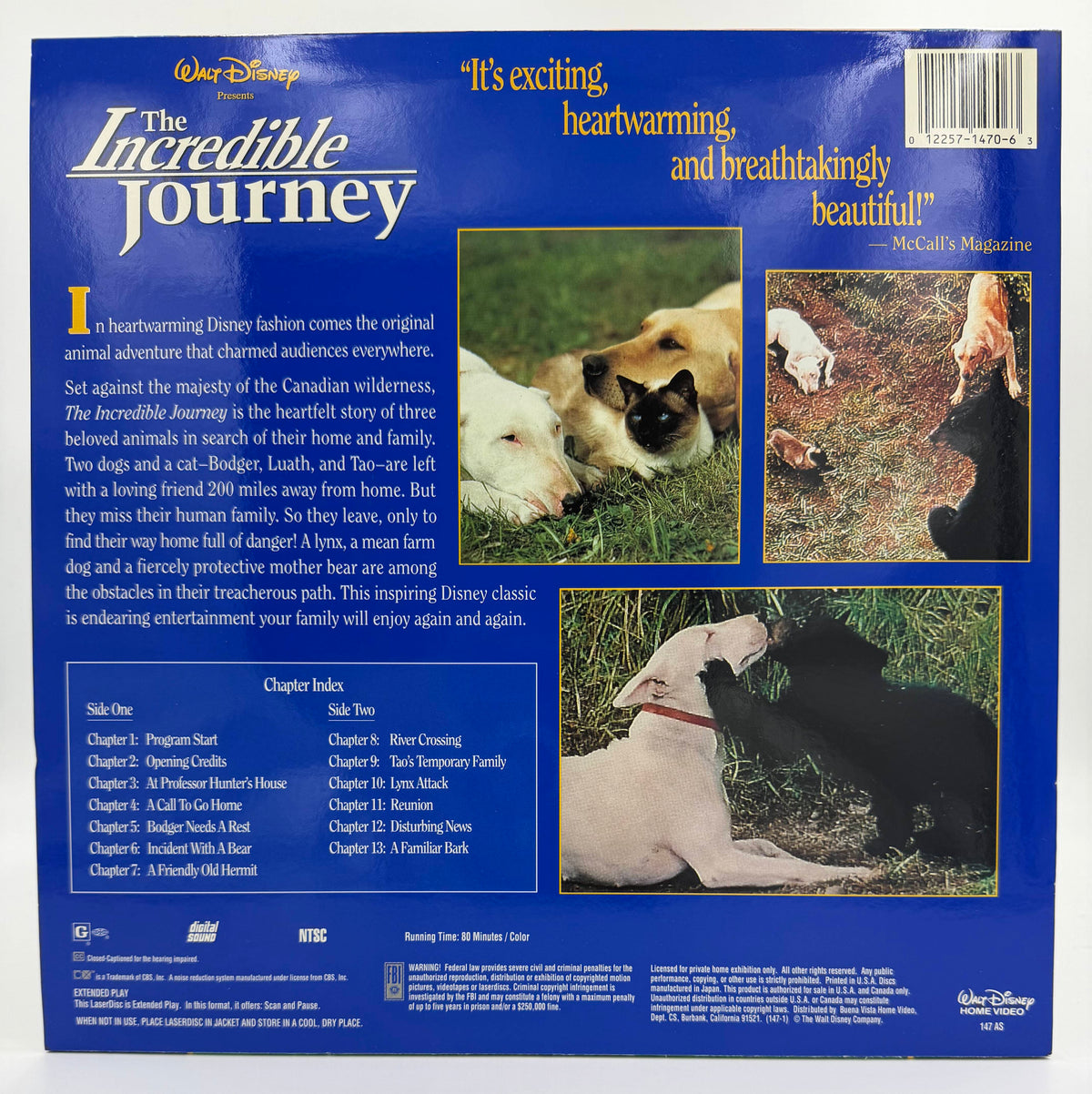 The Incredible Journey (1963) LaserDisc - Walt Disney Home Video - EX