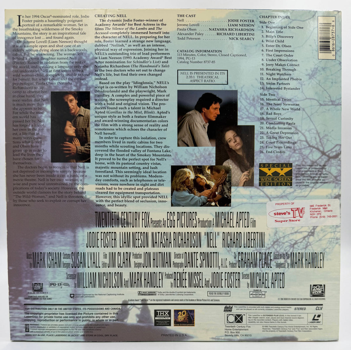 Nell (1995) LaserDisc - Jodie Foster, Liam Neeson - THX Widescreen Edition - Fox Video - VG