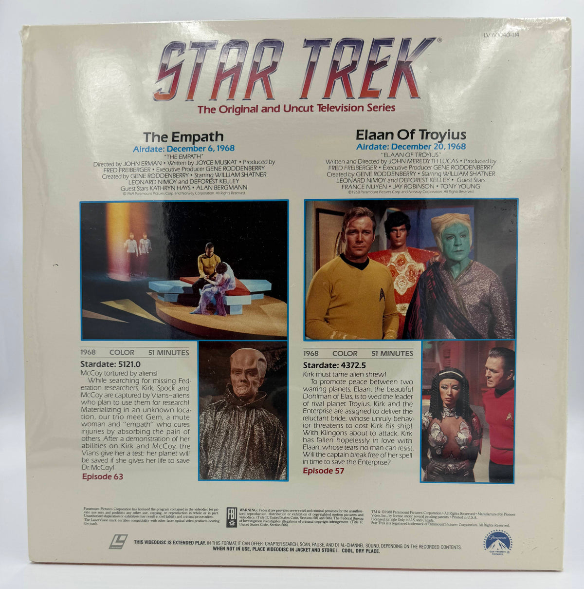 Star Trek: The Original Series (1988) Vol. 35 LaserDisc - Episodes 63 (The Empath) & 57 (Elaan Of Troyius) - Paramount – EX – Factory Sealed