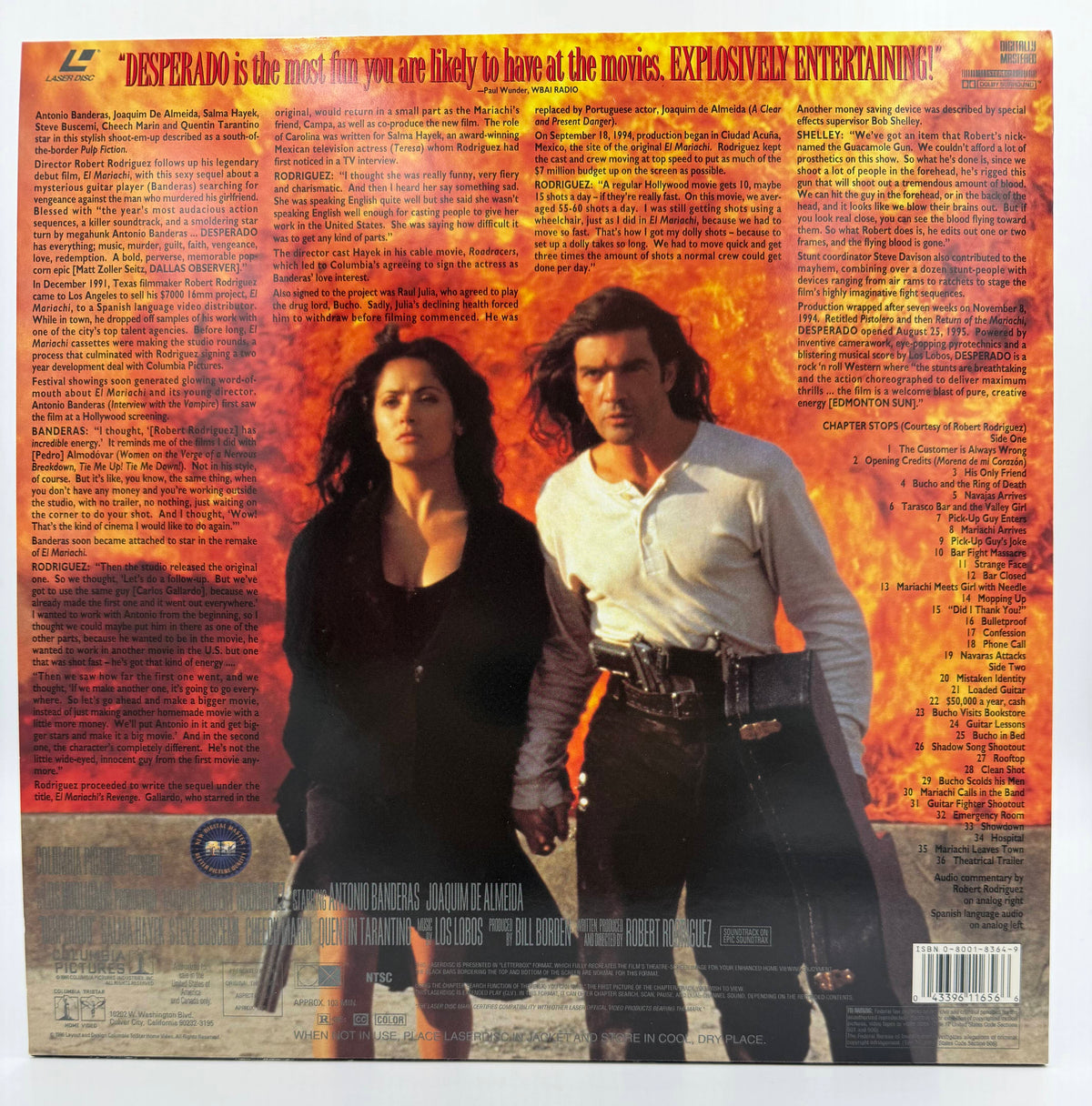 Desperado (1996) LaserDisc - Antonio Banderas, Salma Hayek - Deluxe Widescreen Presentation - Columbia Tristar - EX