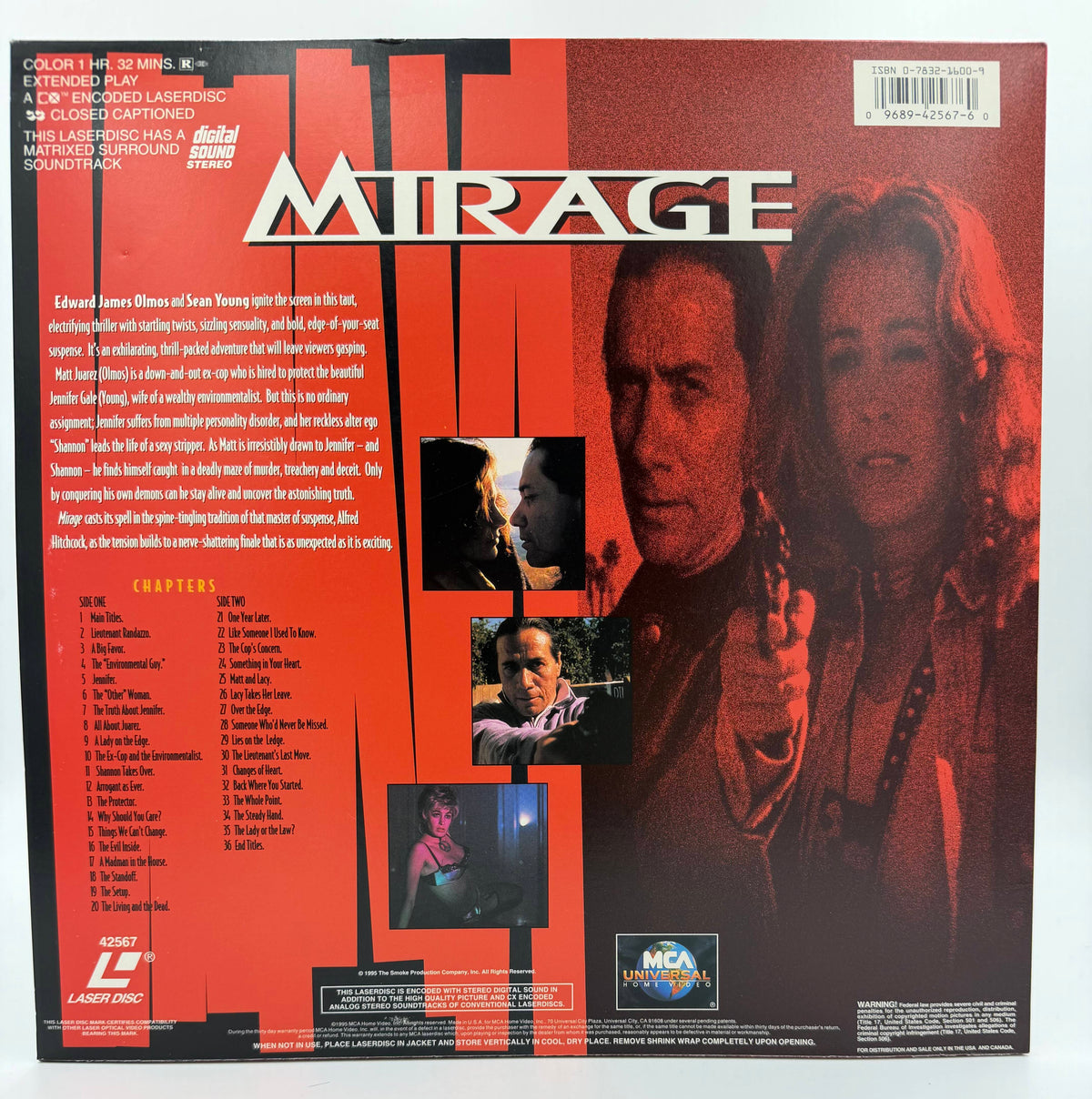Mirage (1995) LaserDisc - Edward James Olmos, Sean Young - MCA Universal Home Video - EX
