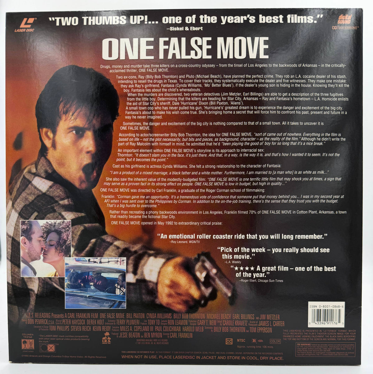 One False Move Deluxe Widescreen Version LaserDisc LD (1992) - Columbia Tristar Home Video - EX