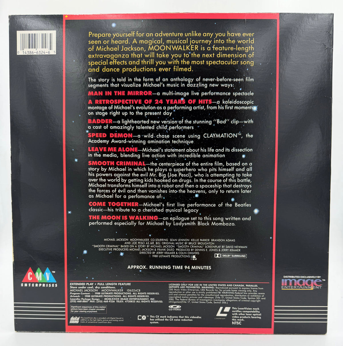 Michael Jackson: Moonwalker LaserDisc LD (1989) - CMV Enterprises / Image Entertainment - VG