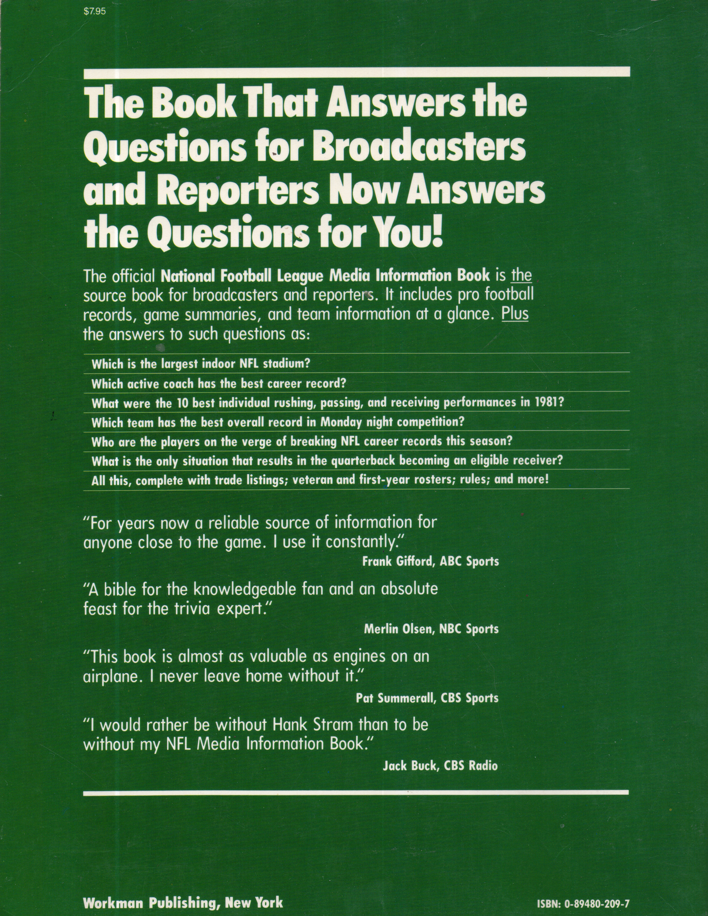 Vintage 1982 National Football League Media Information Book (Richard Todd Cover)