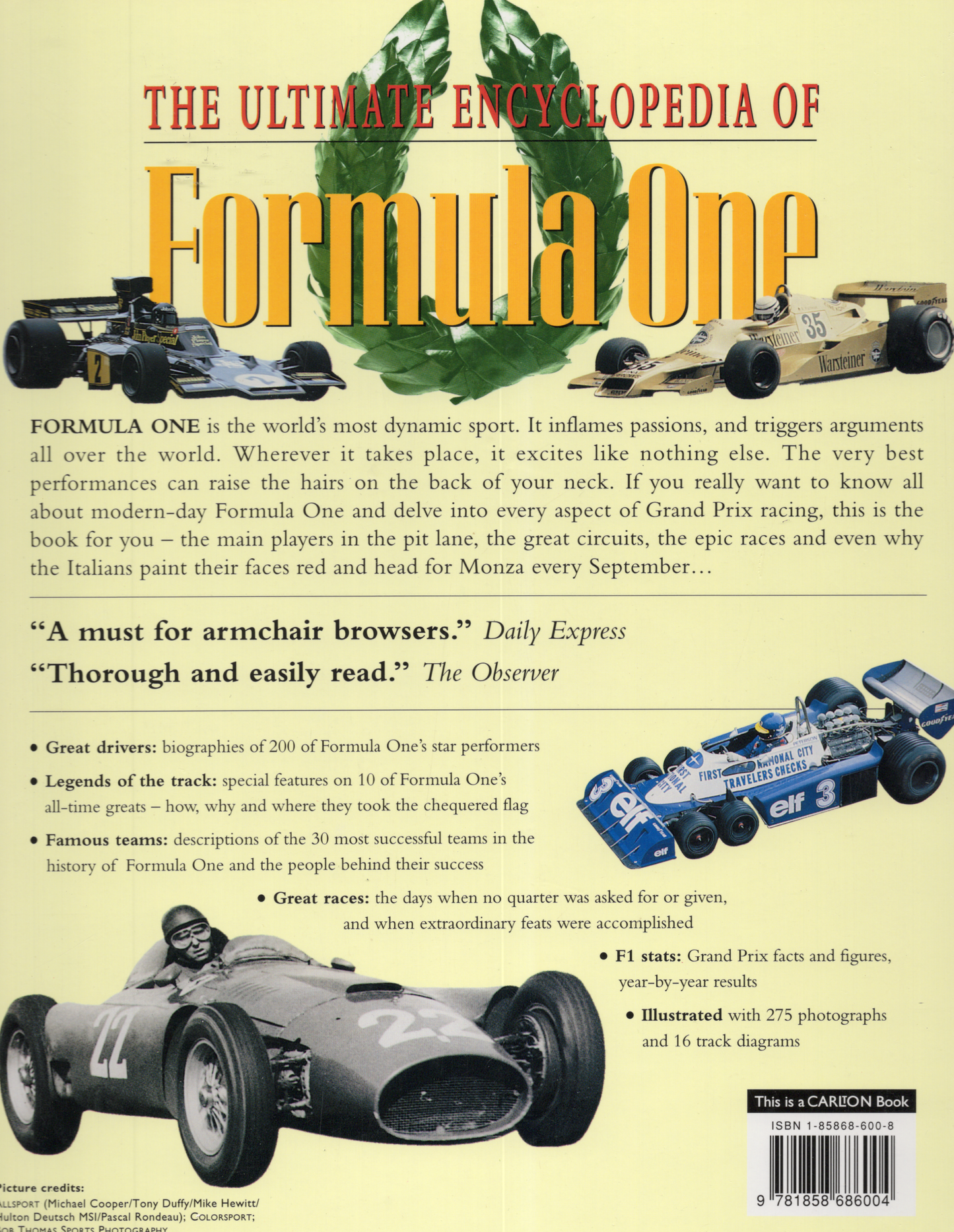 Vintage 1996 The Ultimate Encyclopedia of F1 Formula One Hardcover Book (256 Pages)