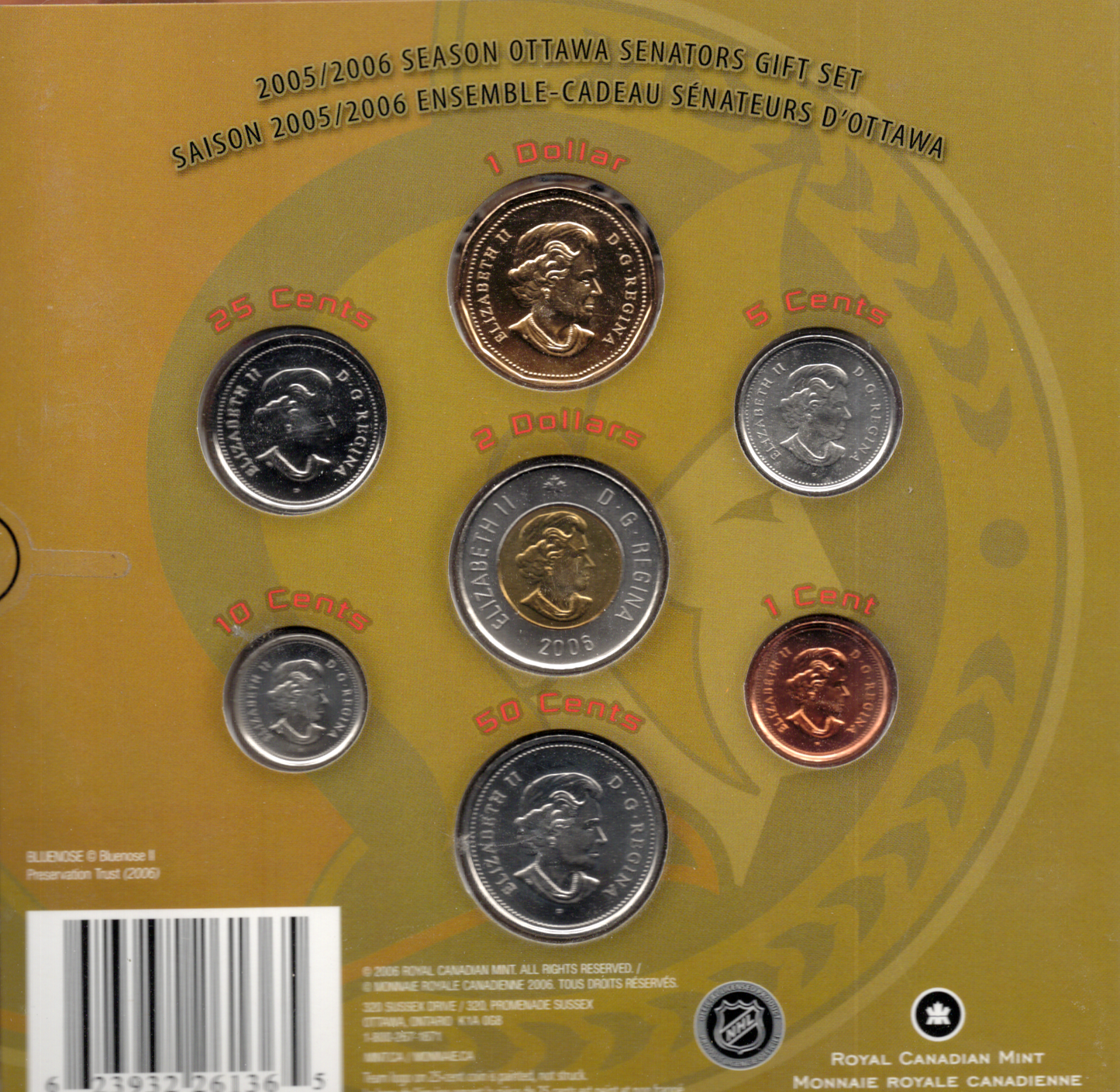 2005-06 Royal Canadian Mint NHL Ottawa Senators Official Coin Set (7-Coin Pack)