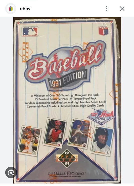 1991 Upper Deck Baseball Card Hobby Wax Box (36 Packs)