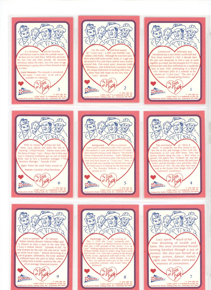 1991 Pacific I Love Lucy Complete Set (110 Cards)