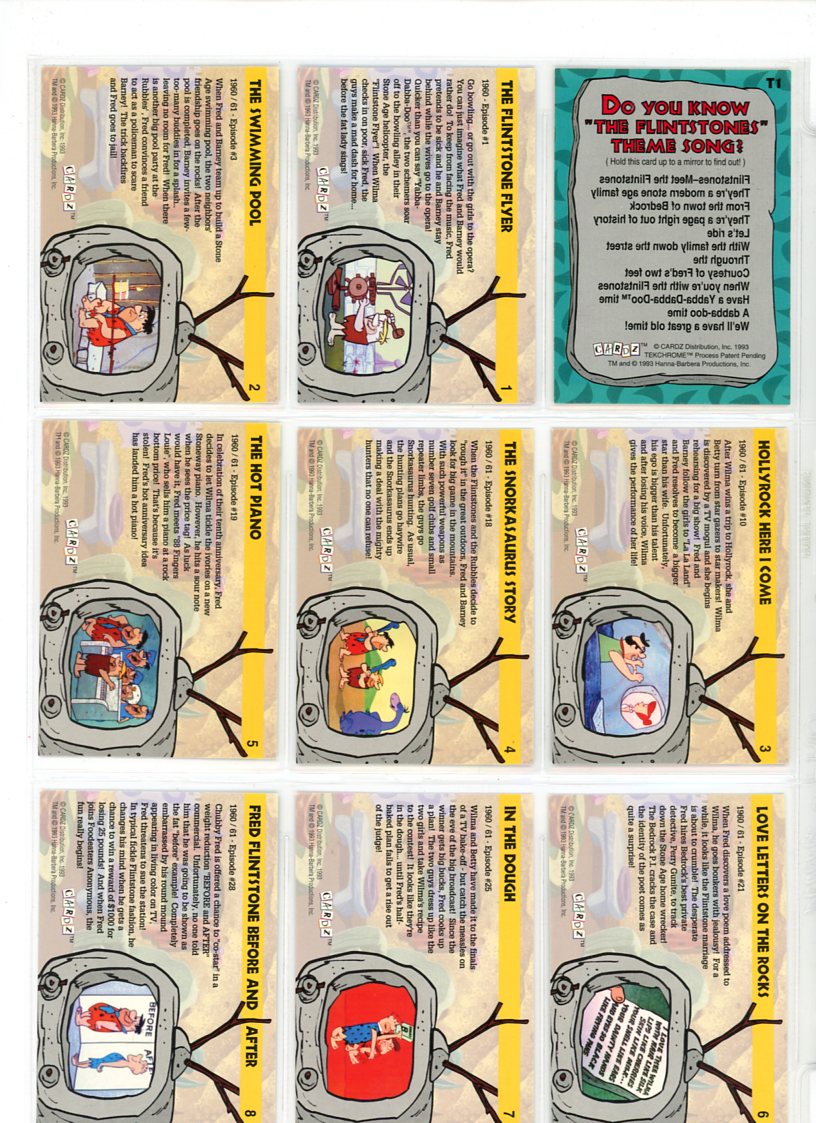 1993 Cardz Hanna-Barbera The Flintstones Complete Set (100 Cards) with Bonus Cards