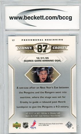 2005/06 Upper Deck Phenomenal Beginnings Sidney Crosby Graded Rookie Card #17 BCCG 10