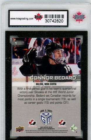 2023 Upper Deck Game Dated Moments Connor Bedard Graded Rookie Card #1 KSA 9.5