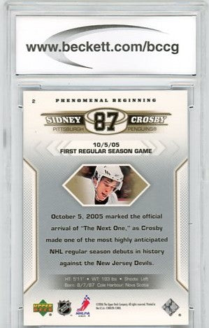 2005/06 Upper Deck Phenomenal Beginnings Sidney Crosby Graded Rookie Card #2 BCCG 9