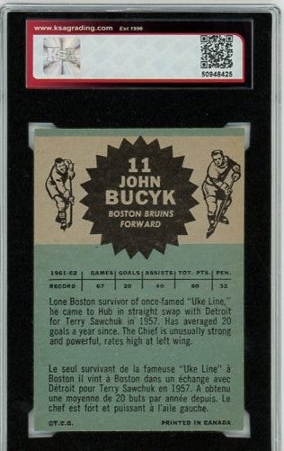 1962-63 Topps John Bucyk Graded Boston Bruins Card #11 KSA 8.5