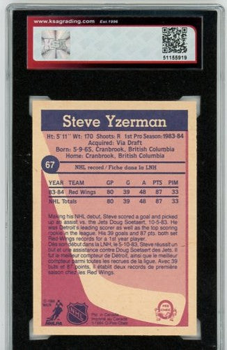 1984/85 OPC O-Pee-Chee Steve Yzerman Graded Rookie Card #67 KSA 9