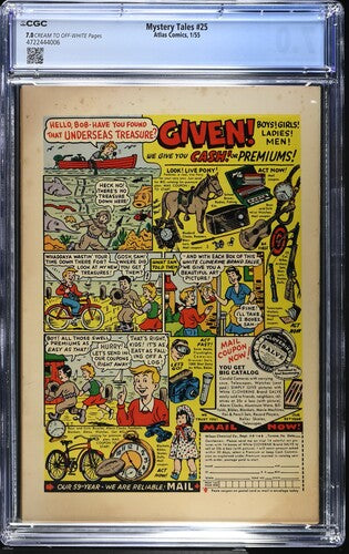 1955 Atlas Comics Mystery Tales #25 Graded Comic Book CGC 7.0 Pre Code Horror
