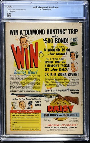 1961 DC Justice League of America #6 Graded Comic Book CGC 2.5 Origin & 1st Appearance of Professor Amos Fortune