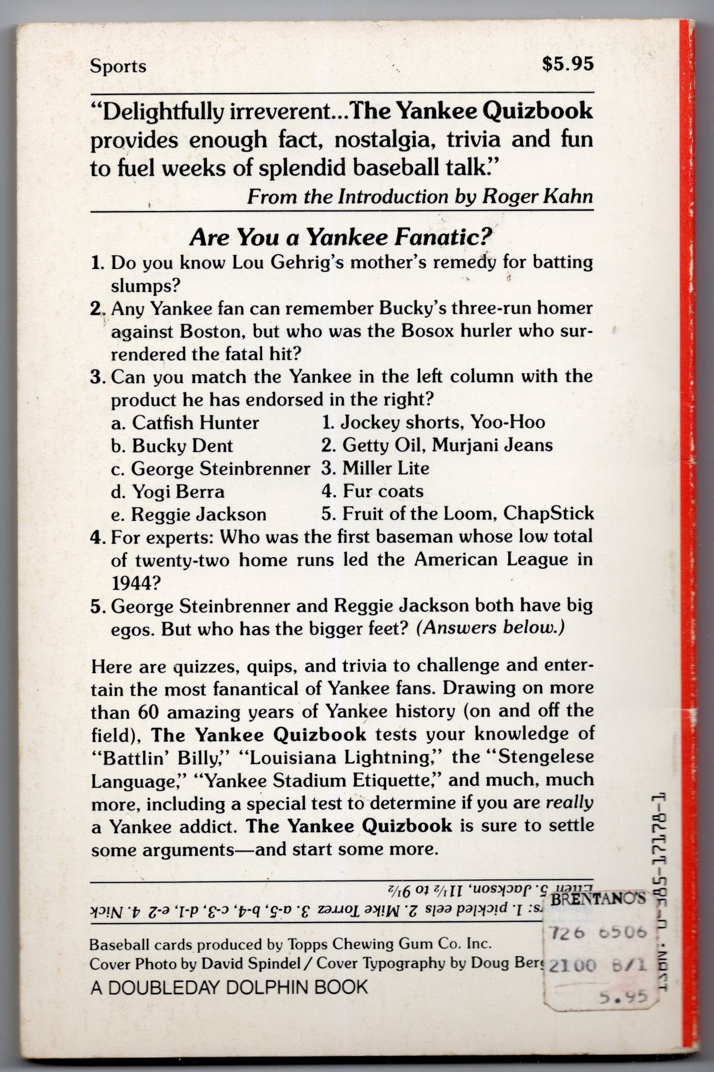 1981 Dolphin Books The Yankee Quizbook Vintage Paperback