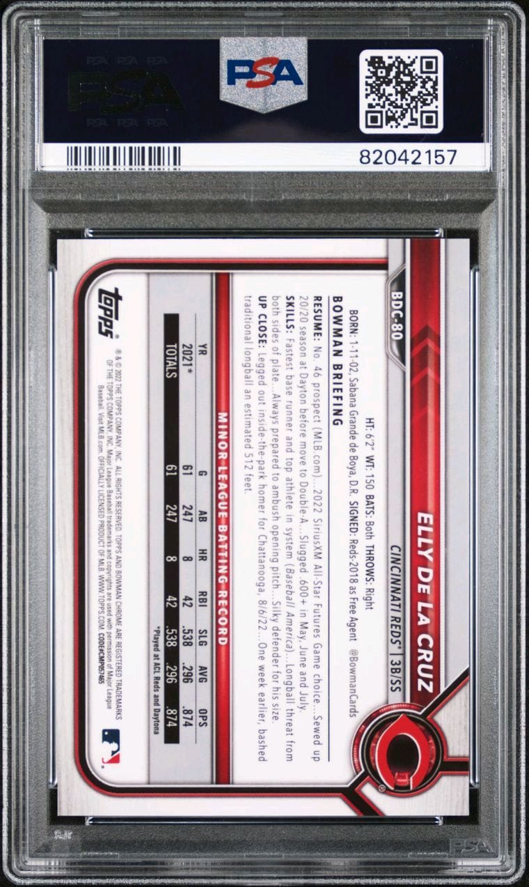 2022 Bowman Draft Elly De La Cruz Graded Rookie Card /50 #BDC80 PSA 10