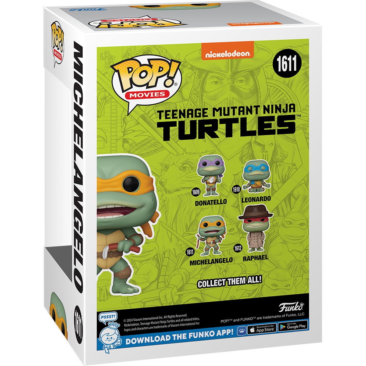 2024 Funk Pop! Movies Teenage Mutant Ninja Turtles Michelangelo #1611 Vinyl Figure (Opened)