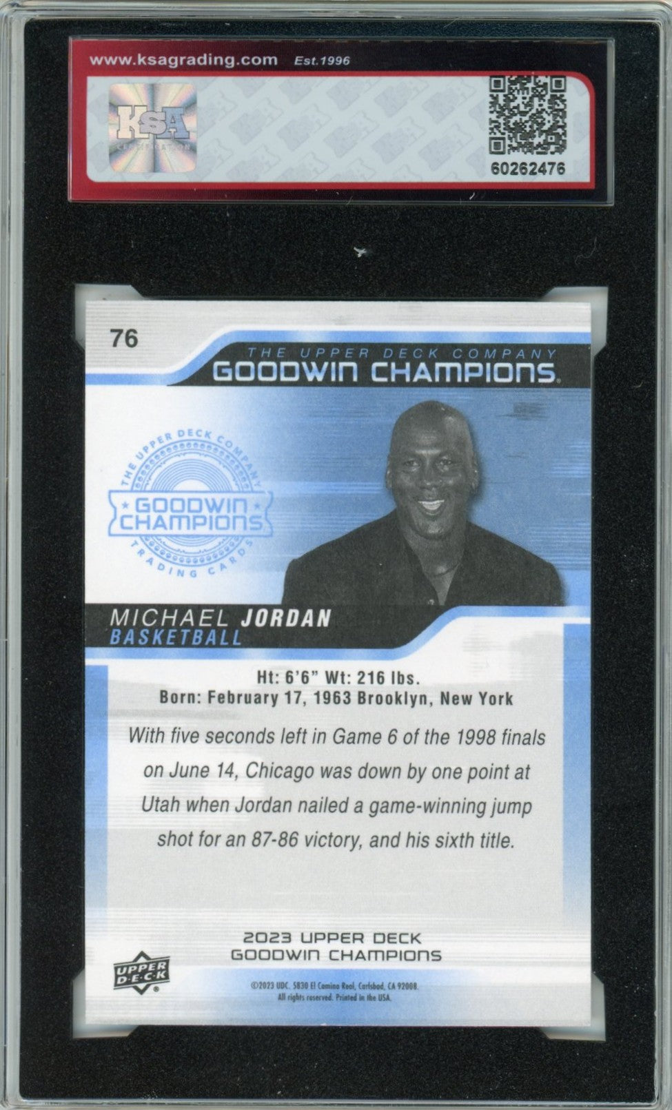 2023 UD Goodwin Champions Michael Jordan Graded Card #76 KSA 8.5