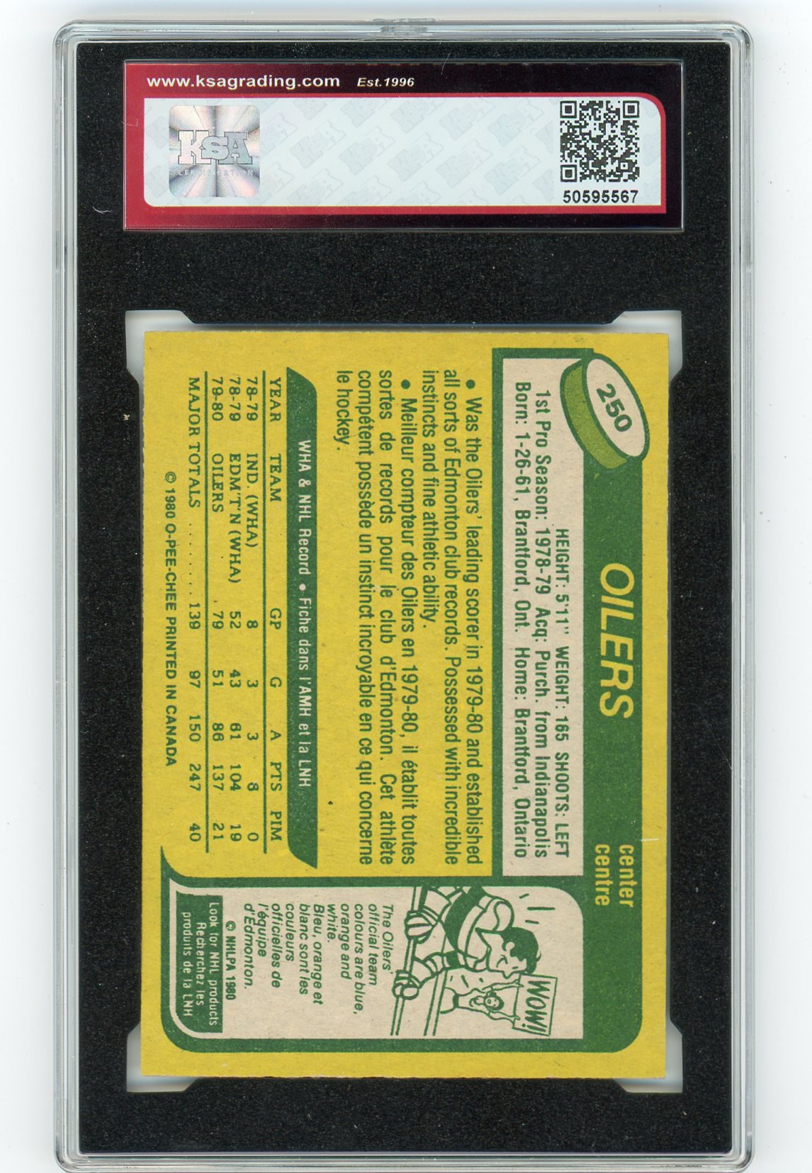 1980/81 O-Pee-Chee Wayne Gretzky #250 Graded Second Year Card KSA 6