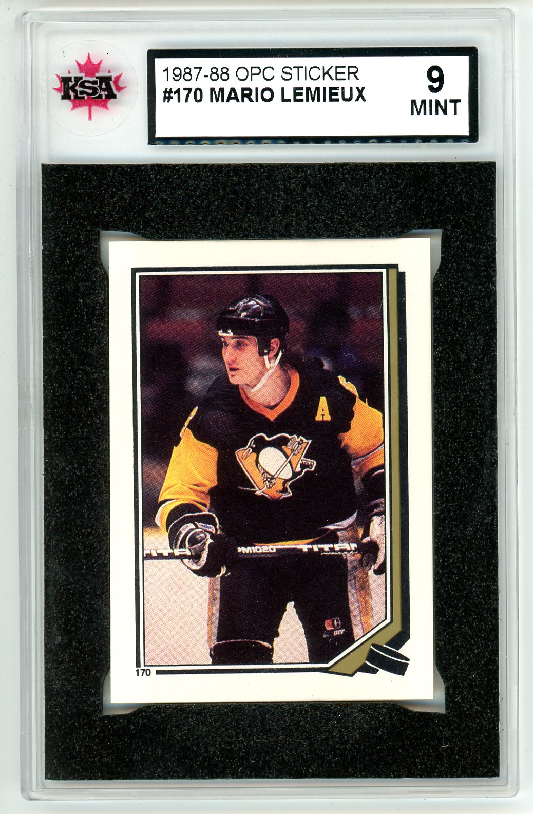 1987/88 OPC O-Pee-Chee Sticker Mario Lemieux Graded Card #170 KSA 9