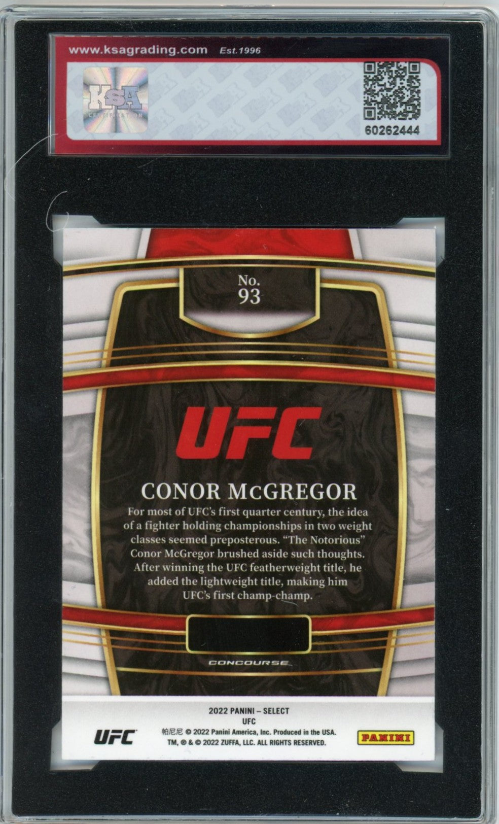 2022 Panini Select UFC Conor McGregor Blue Graded Card #93 KSA 9