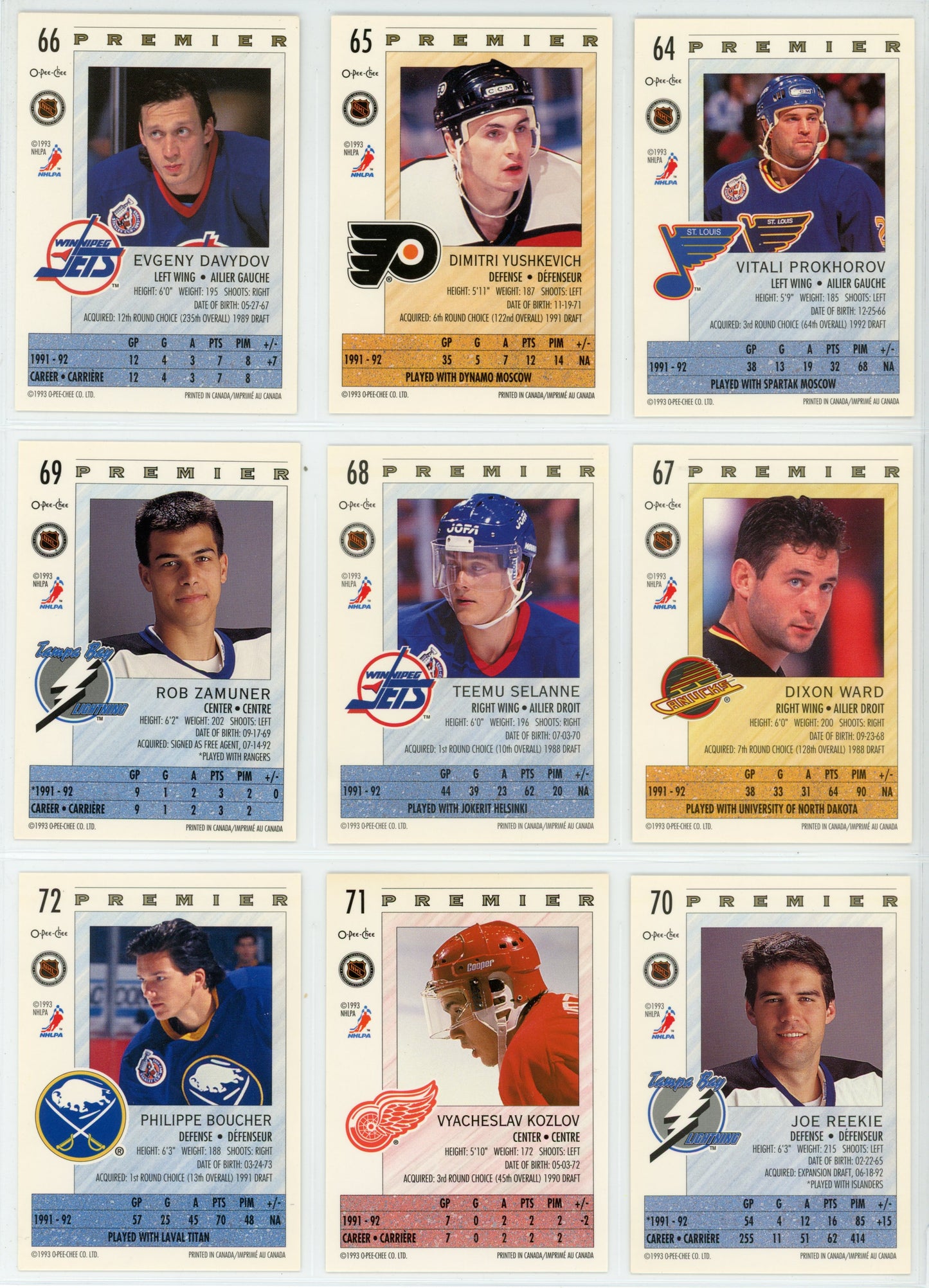 1992/92 OPC O-Pee-Chee Premier NHL Hockey Card Complete Set (132 Cards)