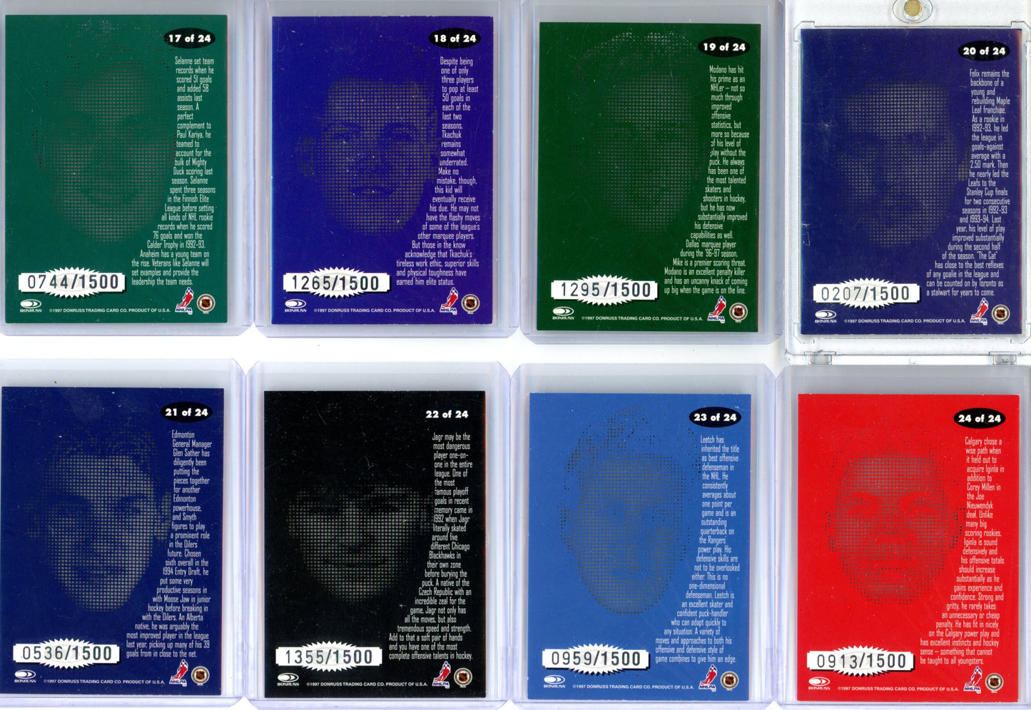 1997/98 Donruss Studio Hockey Silhouettes Complete Insert Set (24 Cards) – Limited /1500