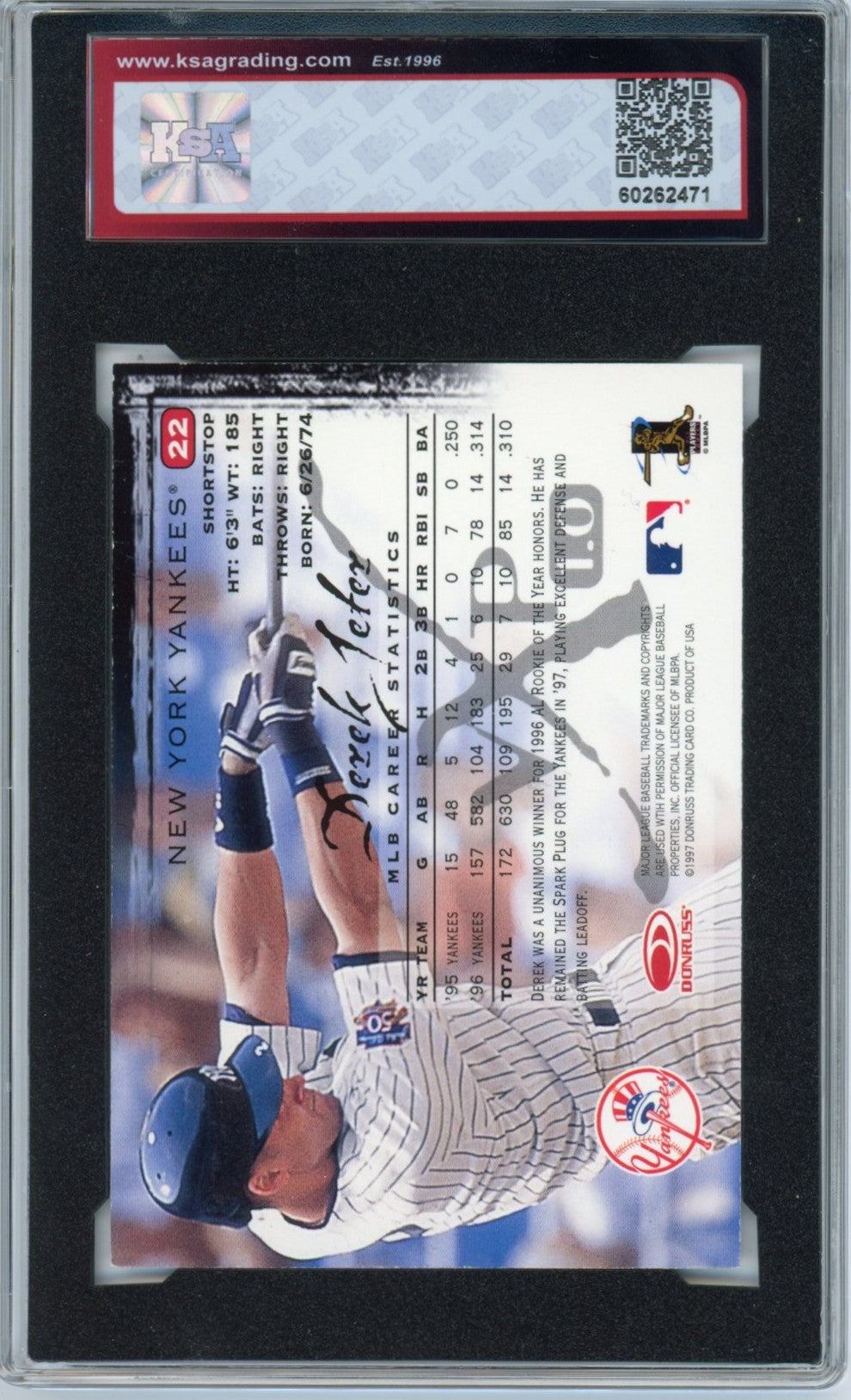 1997 Donruss VXP Derek Jeter Graded Baseball Card #22 KSA 8