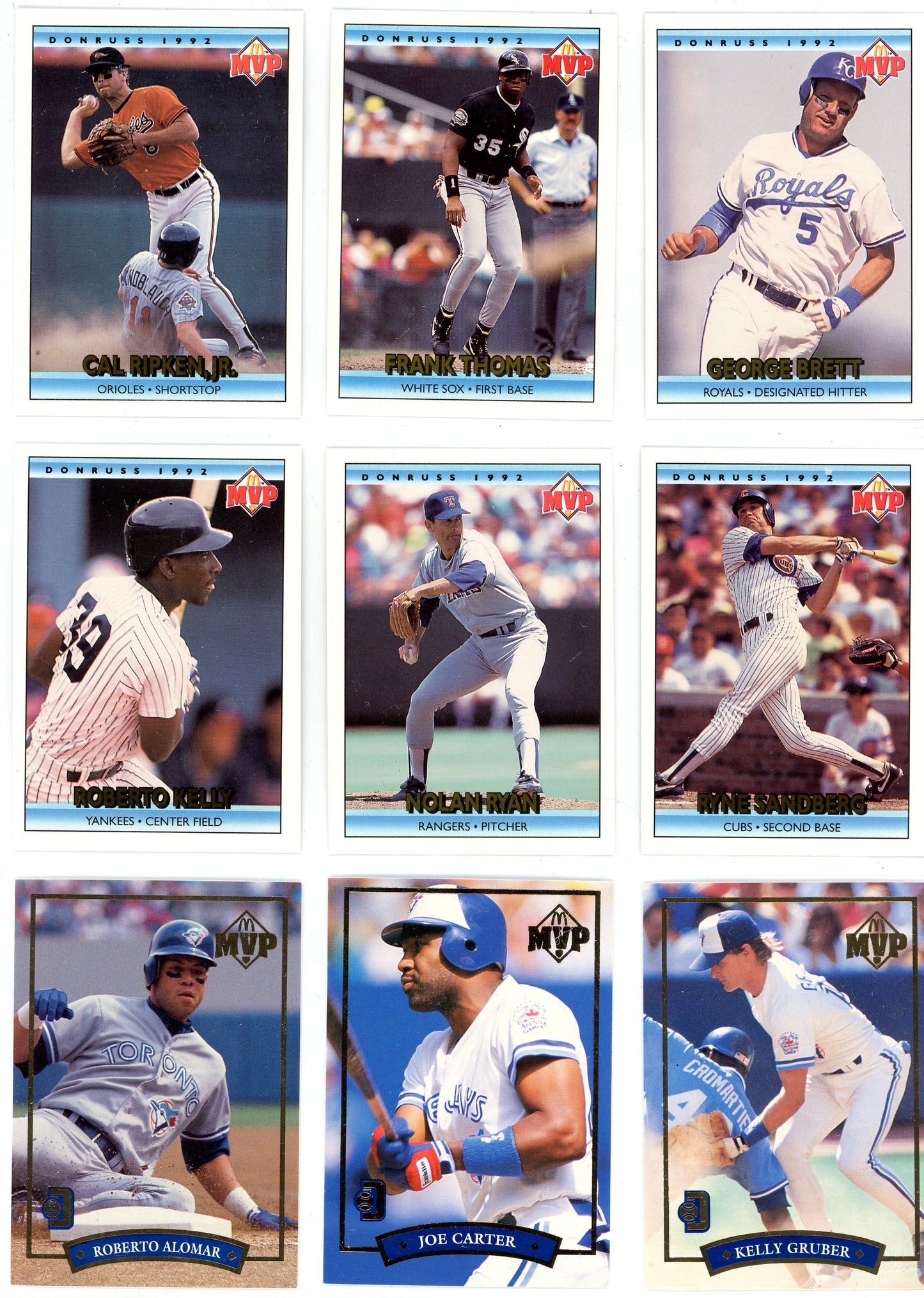 1992 Donruss McDonald's MVPs + Blue Jays Gold Inserts Set (32 Cards) No Checklist