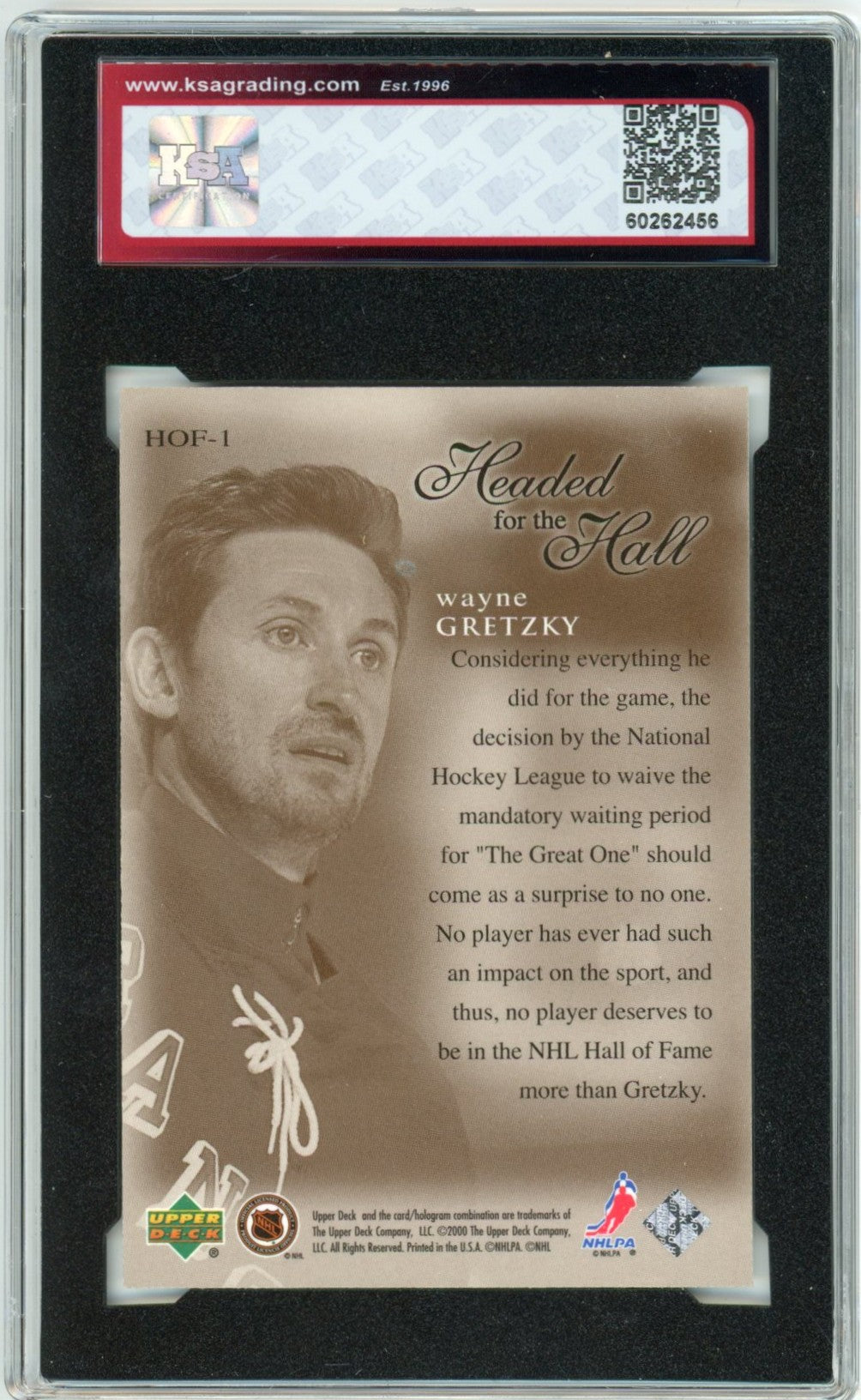 1999/2000 Upper Deck Wayne Gretzky Headed for the Hall Graded Card #HOF-1 KSA 9