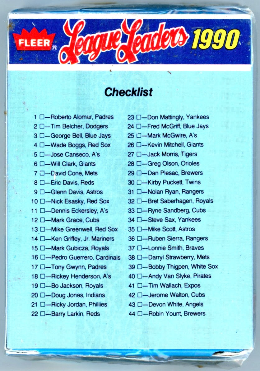 1990 Fleer MLB Baseball League Leaders Limited Edition Complete Set (44 Cards) Sealed