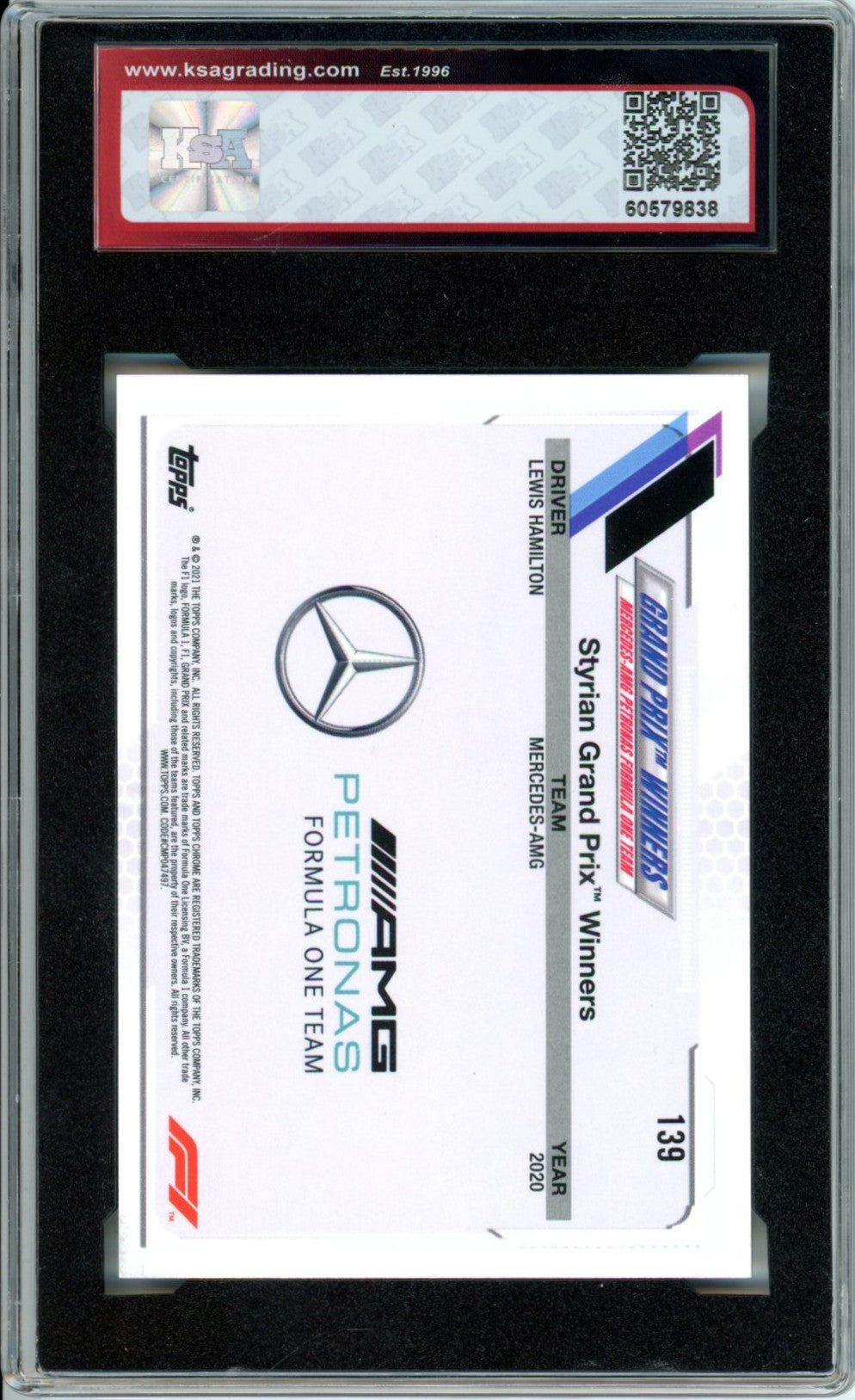 2021 Topps Chrome F1 Formula 1 Lewis Hamilton Grand Prix Winner #139 Graded Card KSA 10