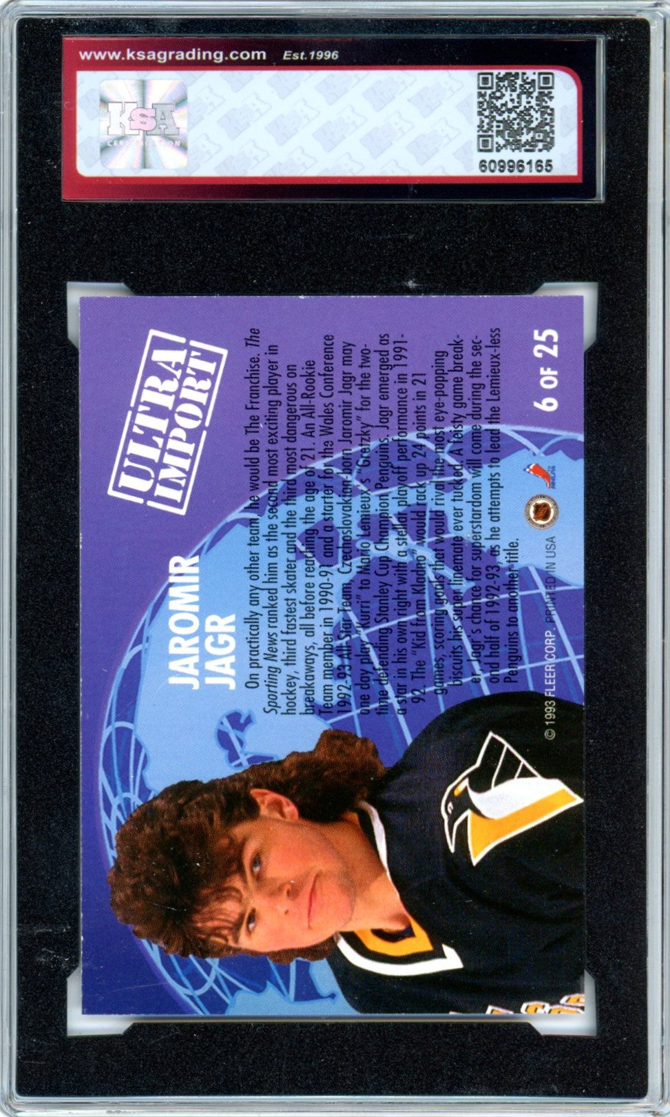 1992/93 Fleer Ultra Jaromir Jagr Ultra Import #6 Graded Hockey Card KSA 9