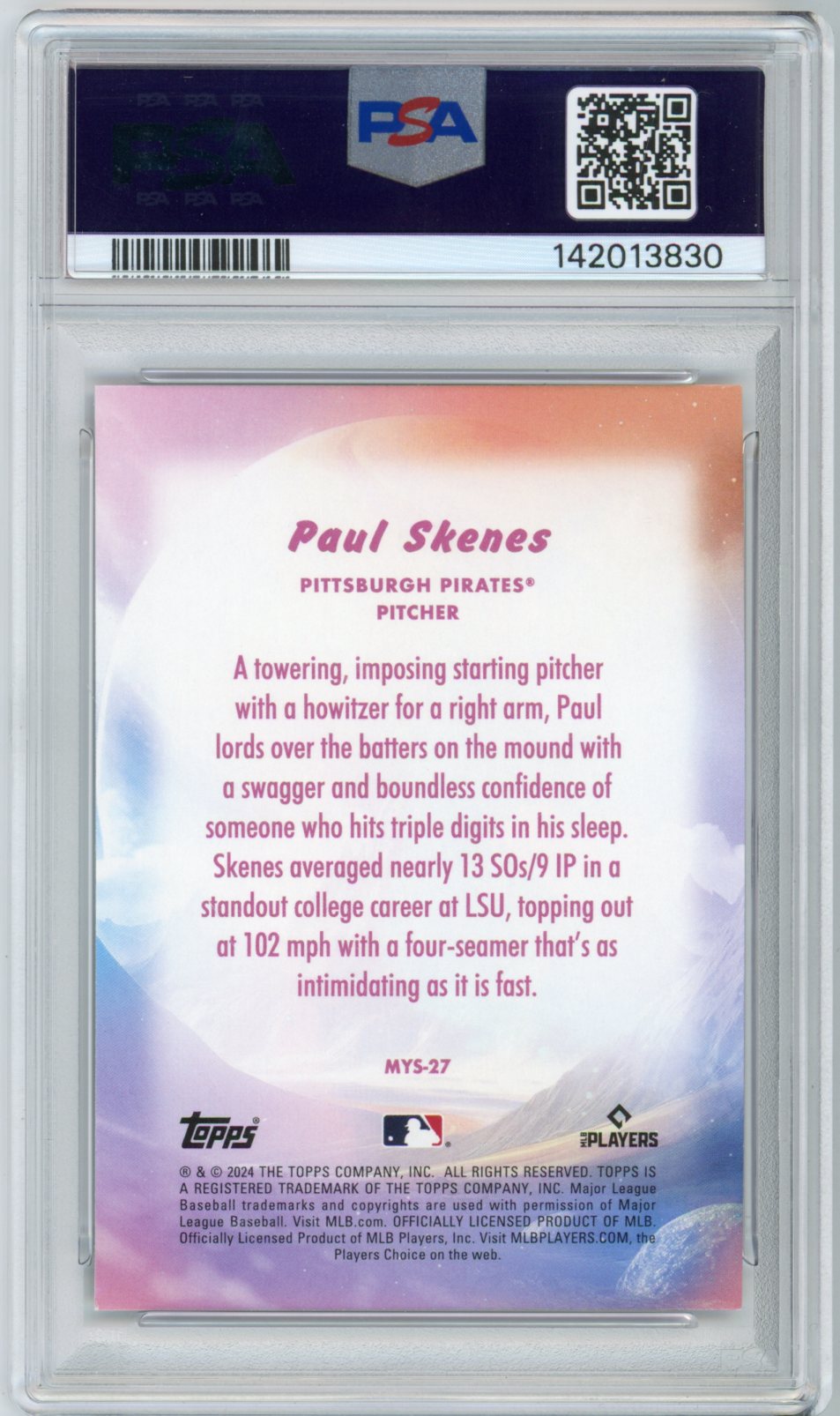 2024 Topps Update Paul Skenes Mystical Graded Rookie Card PSA 9