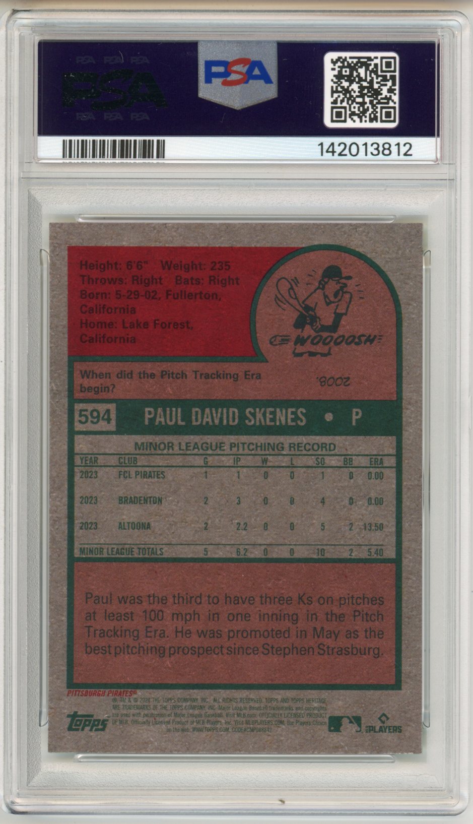 2024 Topps Heritage Paul Skenes Chrome Graded Rookie Card #594 /699 PSA 9