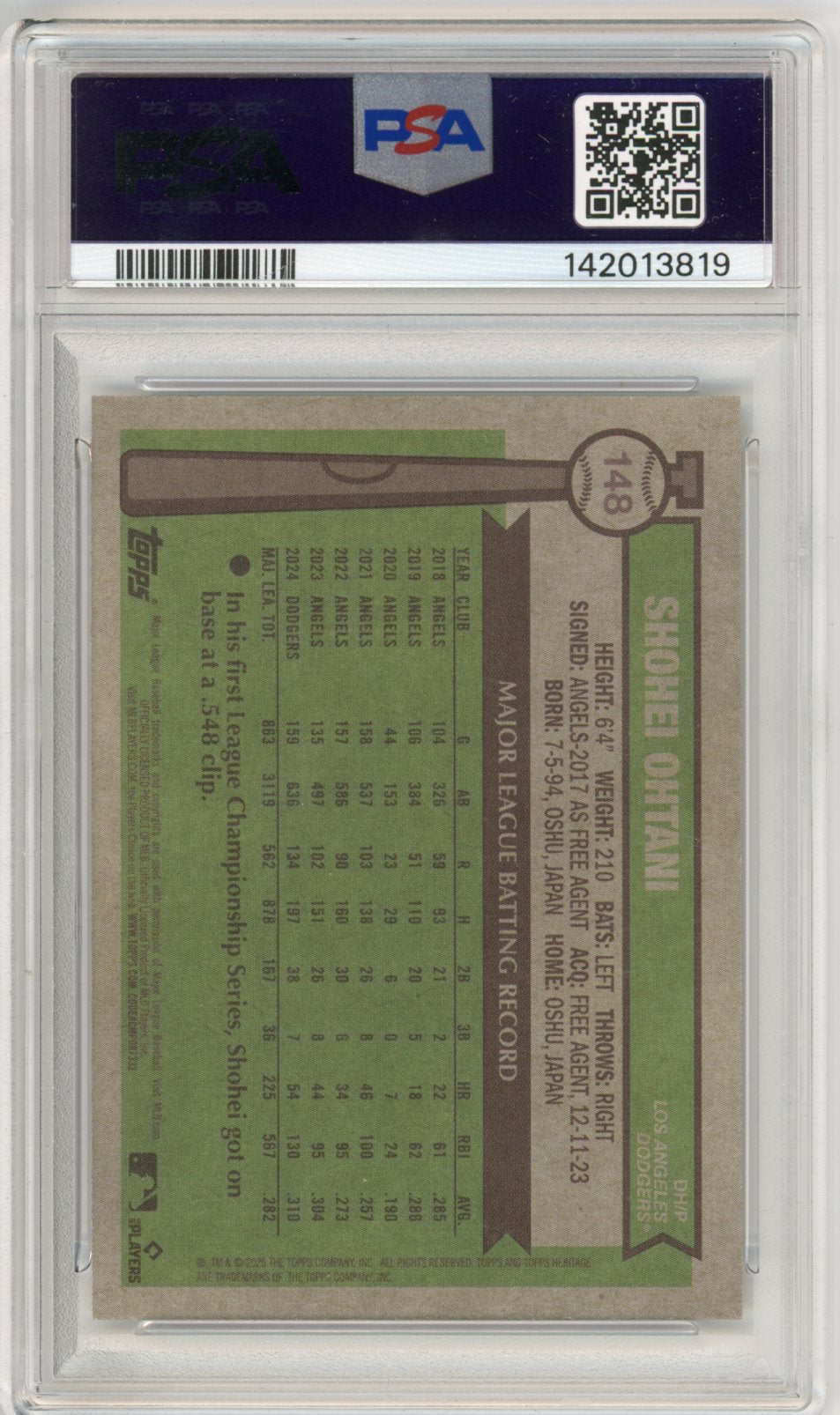 2025 Topps Heritage Shohei Ohtani Graded Baseball Card #148 PSA 10