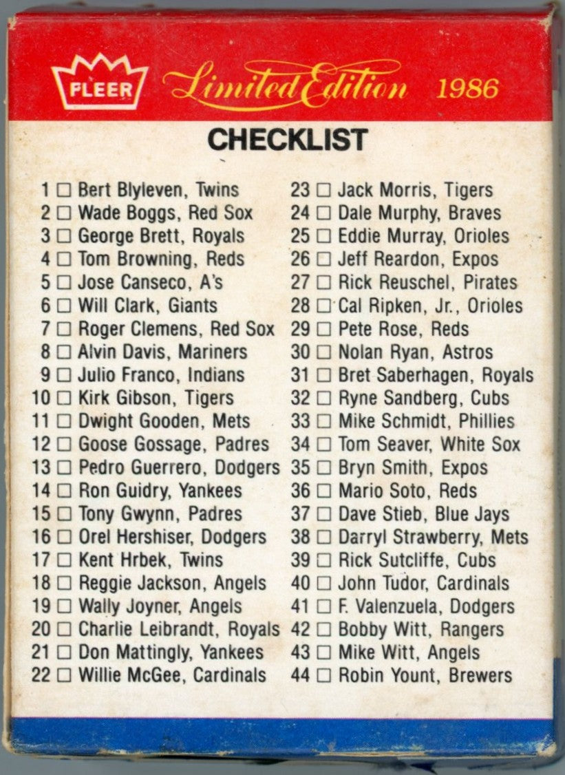 1986 Fleer MLB Baseball Sluggers vs. Pitchers Trading Card Set (44 Cards) Opened