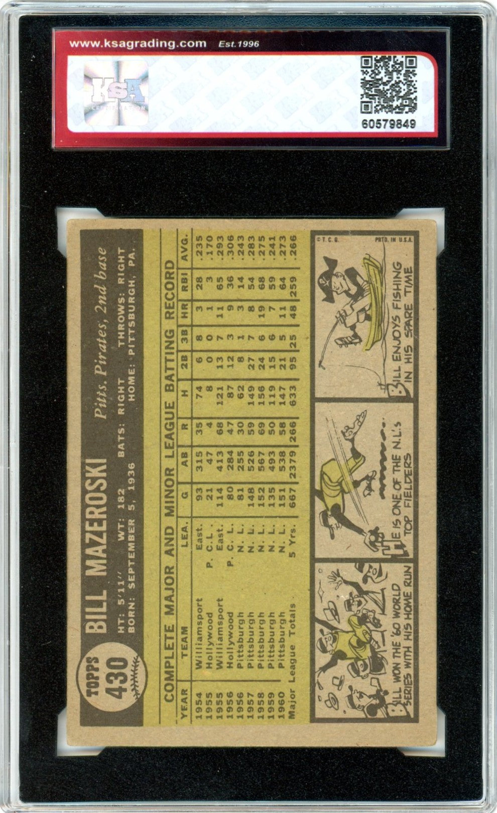 1961 Topps Bill Mazeroski #430 Graded Baseball Card KSA 4